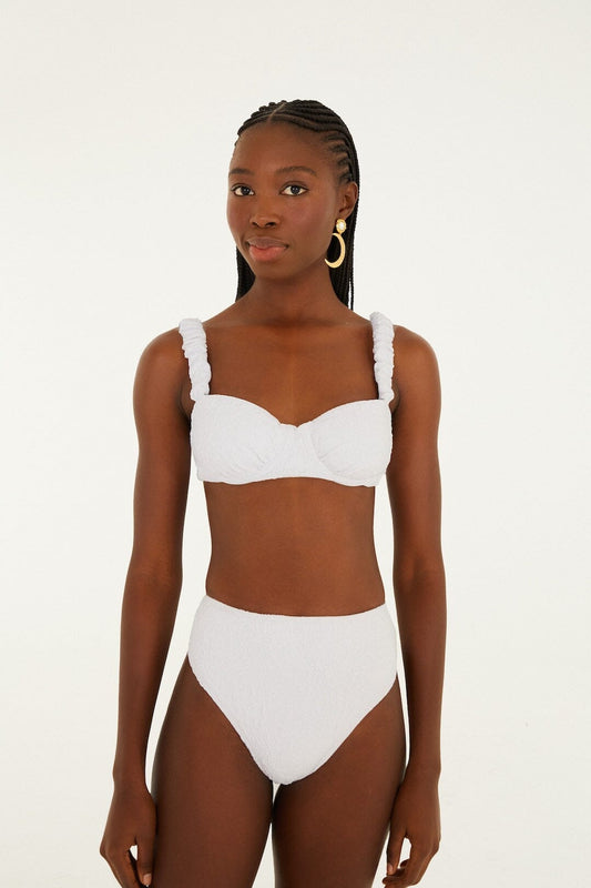White Gerbera Daisy High Waist Bikini Bottom