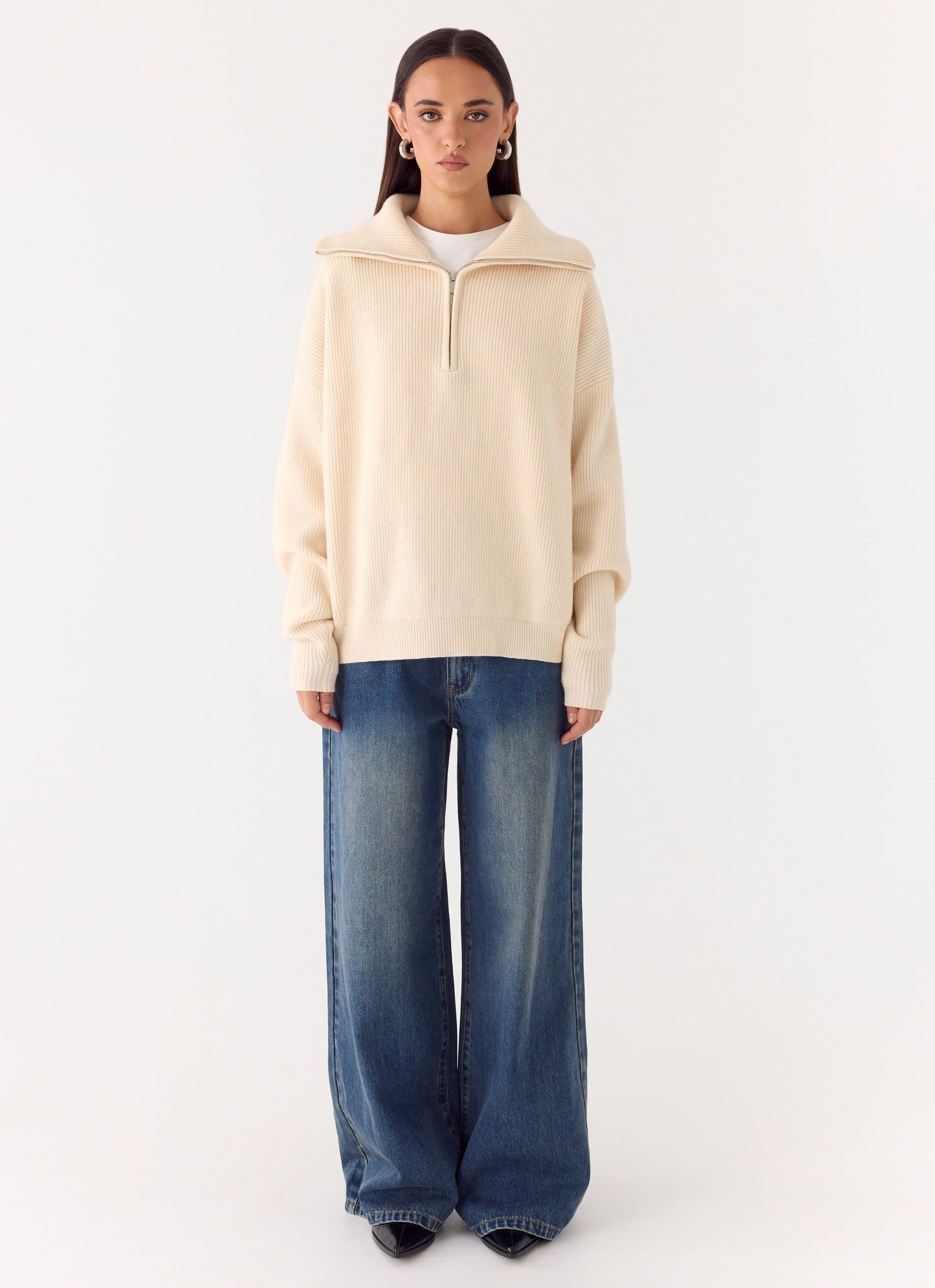 Eirena Quarter Zip Knit Sweater - Cream